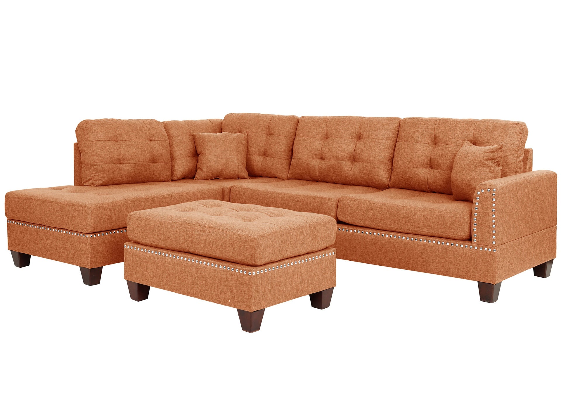 3 Piece Reversible Sectional Sofa Set W/ Ottoman in Citrus Color