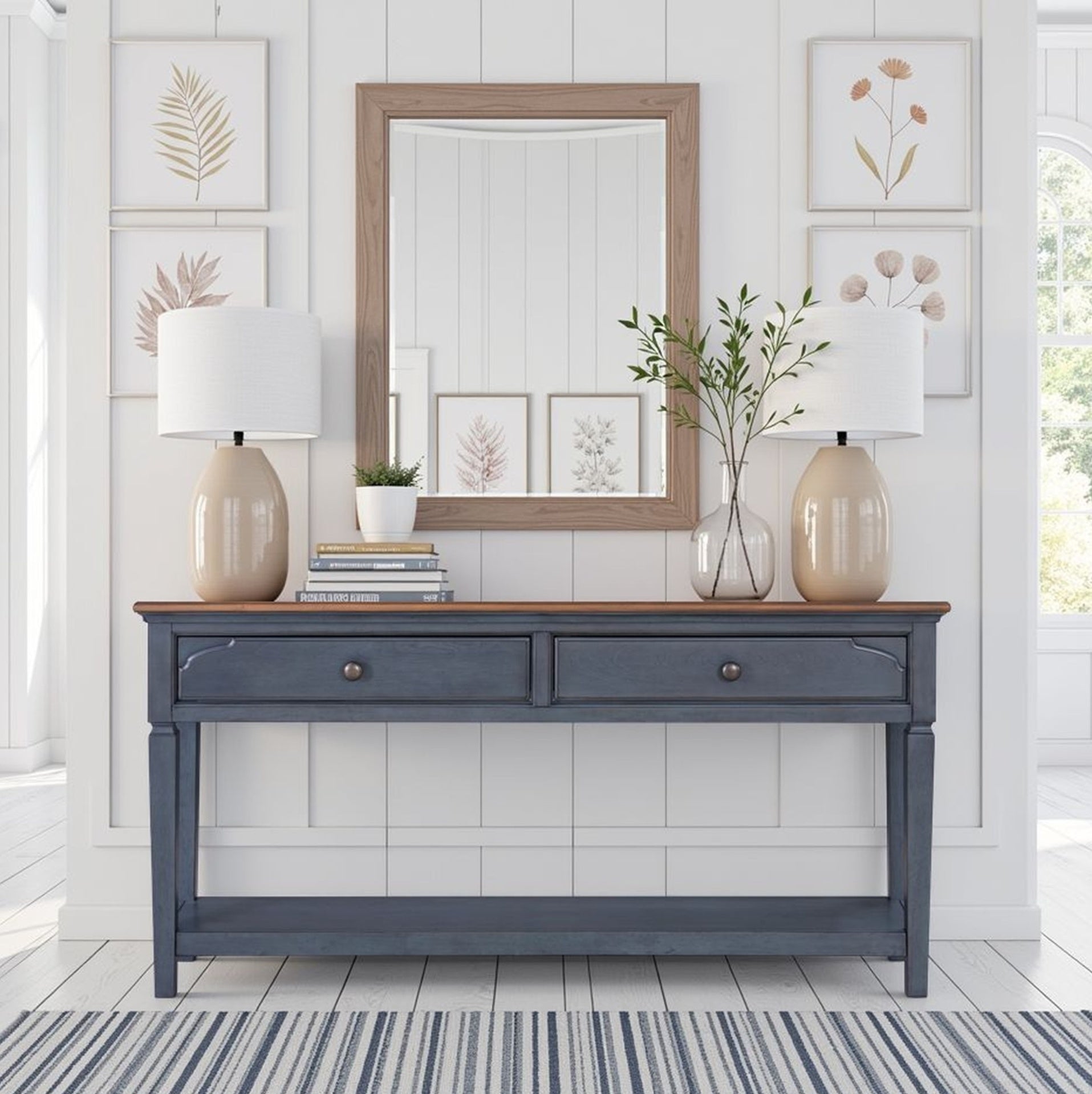 60 inch Sofa Table, Corduroy Blue Finish, Minimal Assembly Required