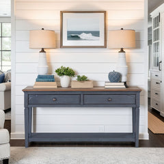 60 inch Sofa Table, Corduroy Blue Finish, Minimal Assembly Required