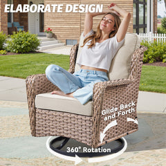 2 - Person Outdoor Wicker Swivel Rocker Seating Group with Side Table and Cushions