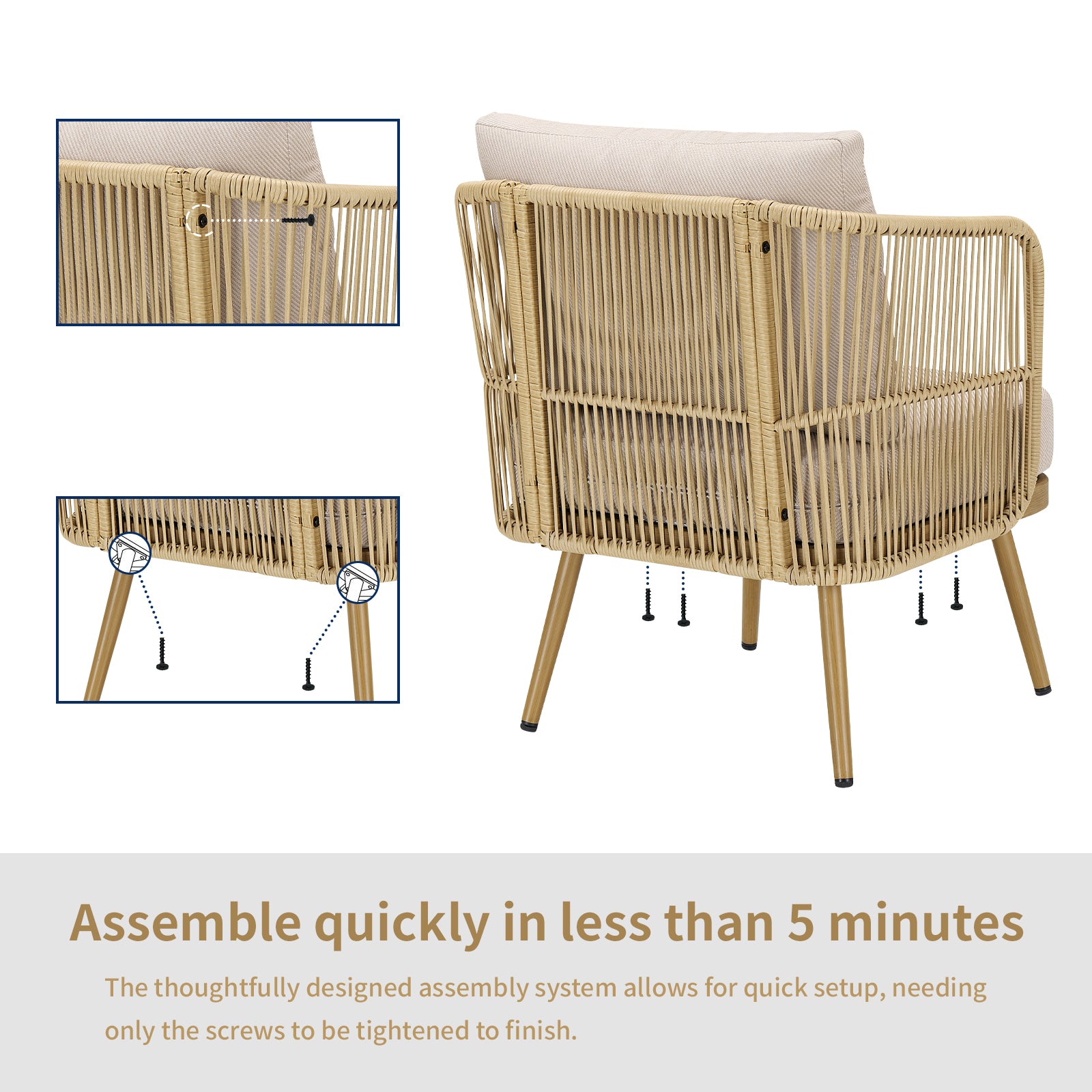 2-Piece All-Weather PE Wicker Patio Chairs Set with 4" High-Density Cushions, Rattan Barrel Chairs for Porch, Backyard, Garden