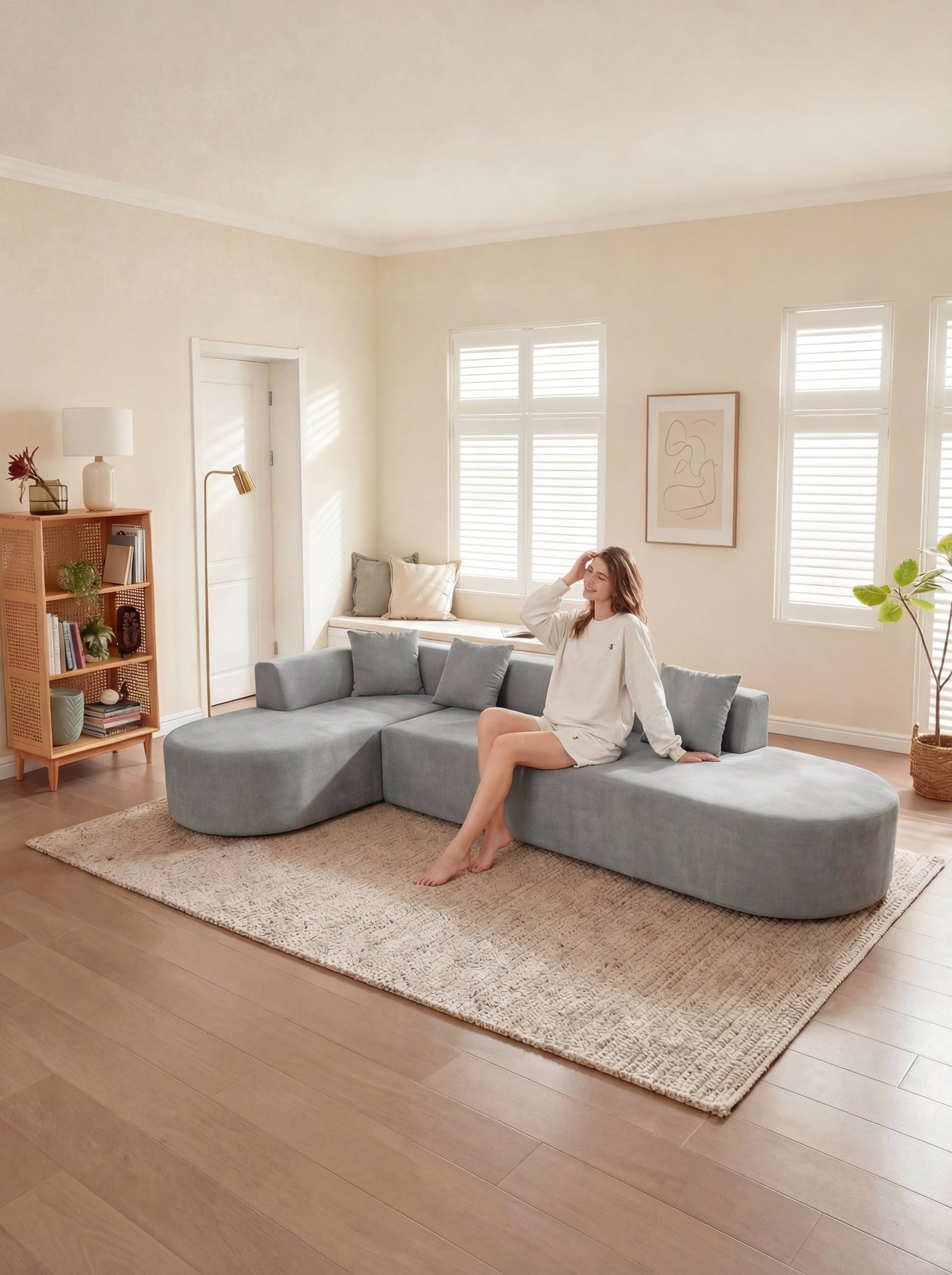 L Shaped Modular sectional couches Sofa,135" Corduroy Boneless Couches with Deep Seat and Movable Ottoman,Comfy Cloud Sofa for Living Room Bedroom,No Assembly (5Seater,grey)