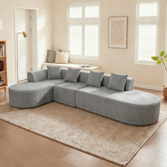 L Shaped Modular sectional couches Sofa,135" Corduroy Boneless Couches with Deep Seat and Movable Ottoman,Comfy Cloud Sofa for Living Room Bedroom,No Assembly (5Seater,grey)