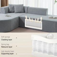 L-Shaped Modular Sectional Sofa, Corduroy Armless Couch with Deep Seats and Movable Ottoman, Comfortable Cloud Sofa for Living Room or Bedroom, No Assembly Required (4-Seater, grey)