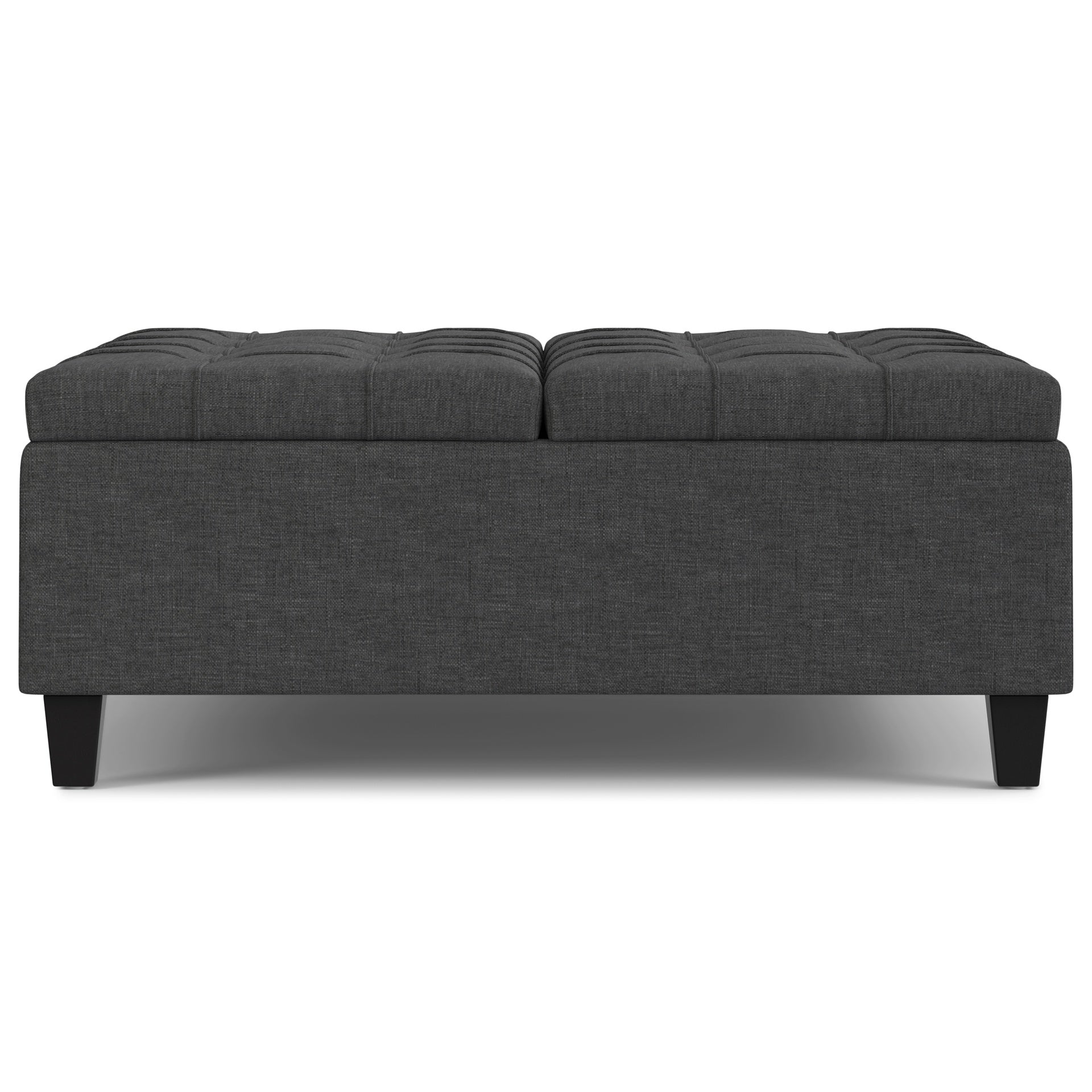 Harrison 40 inch Wide Large Square Coffee Table Storage Ottoman in Slate Grey Linen Look Fabric