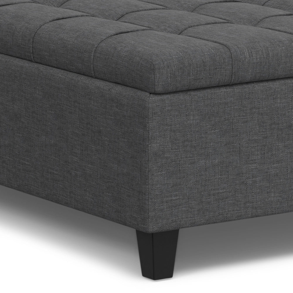 Harrison 40 inch Wide Large Square Coffee Table Storage Ottoman in Slate Grey Linen Look Fabric