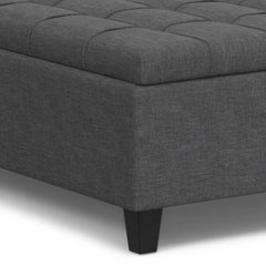 Harrison 40 inch Wide Large Square Coffee Table Storage Ottoman in Slate Grey Linen Look Fabric