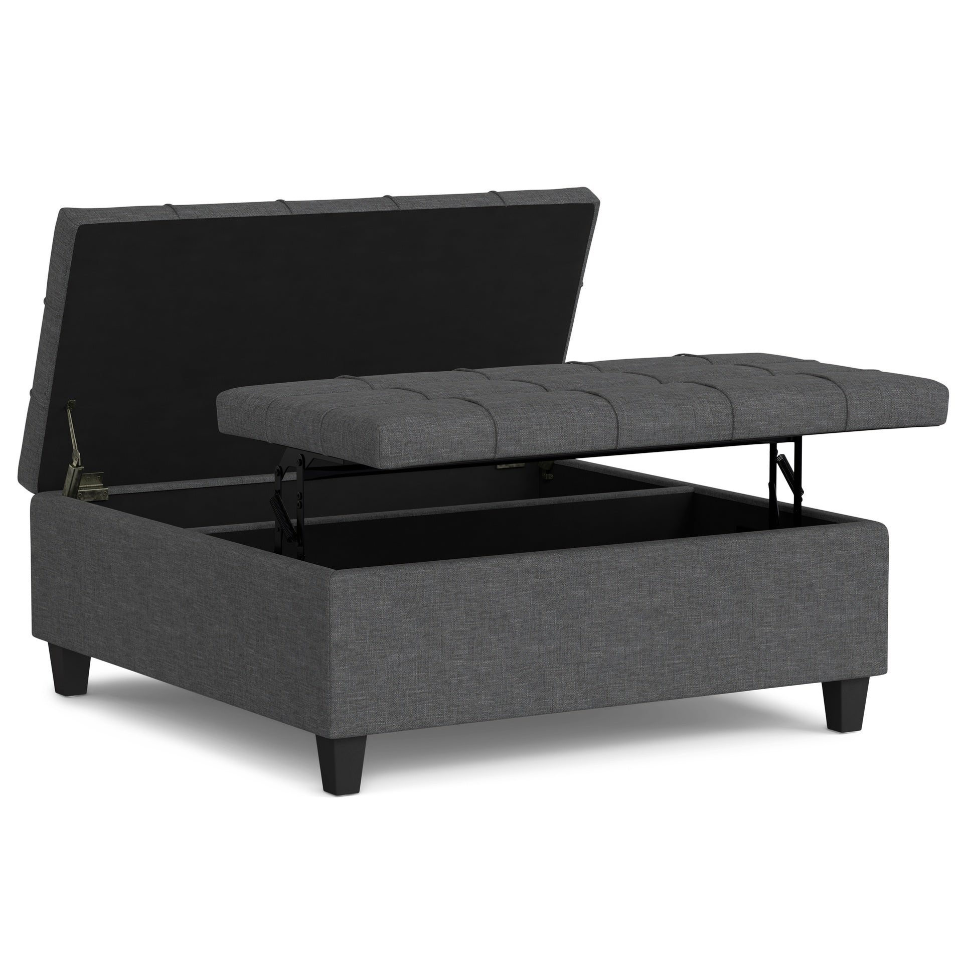 Harrison 40 inch Wide Large Square Coffee Table Storage Ottoman in Slate Grey Linen Look Fabric
