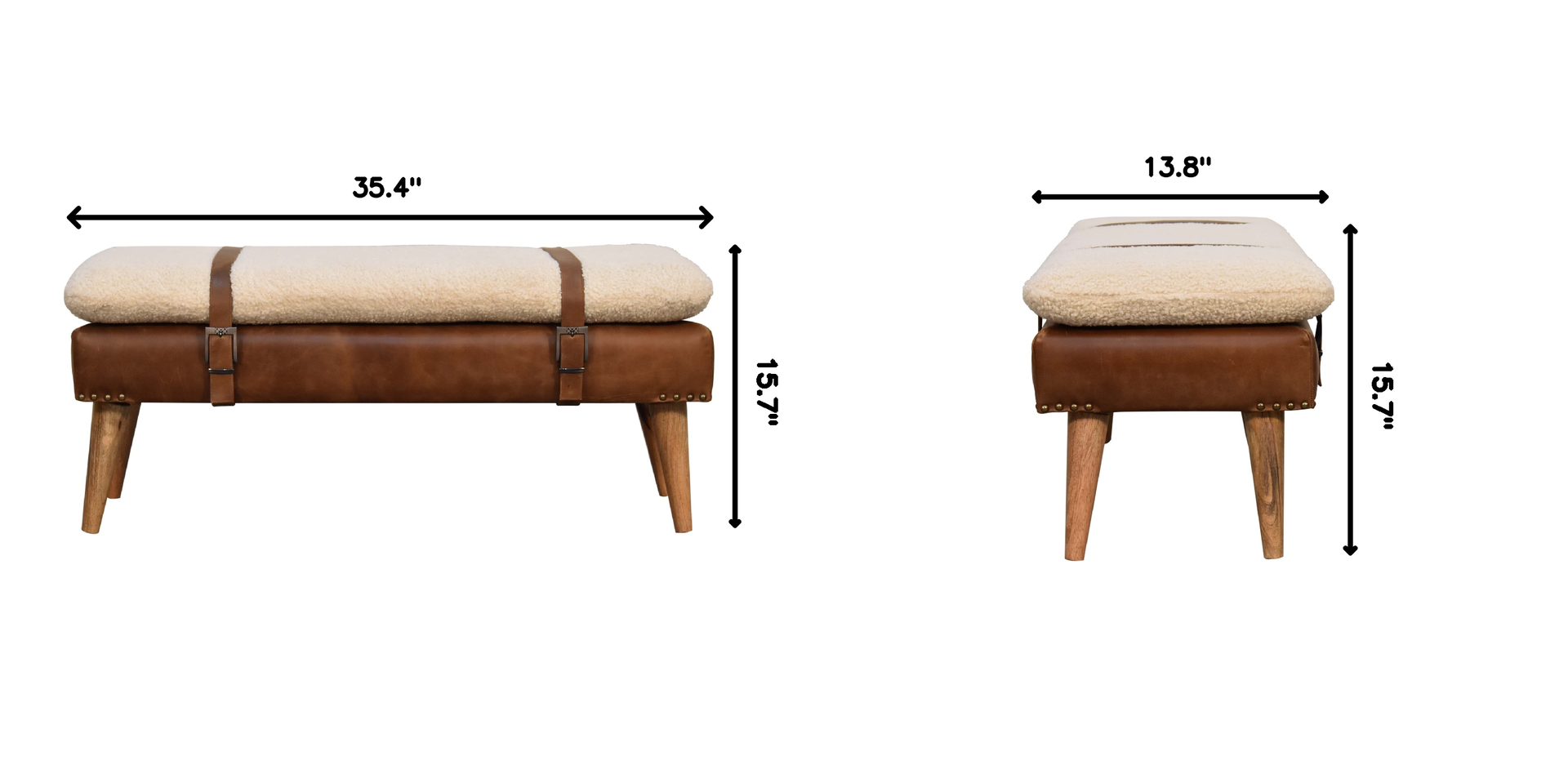 Boucle Buffalo Hide Leather Bench, Chestnut