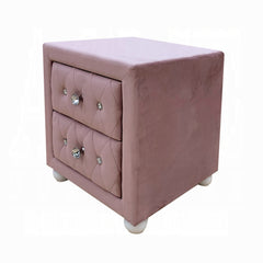 Beautiful Pink Fabric Upholstered Nightstand with Two Storage Drawers Wooden Bedroom Furniture 1pc
