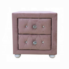 Beautiful Pink Fabric Upholstered Nightstand with Two Storage Drawers Wooden Bedroom Furniture 1pc