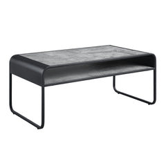 Modern Sleek Design Black Finish Coffee Table with Shelf Metal Frame Concrete Gray Luxury Living Room Furniture 1pc