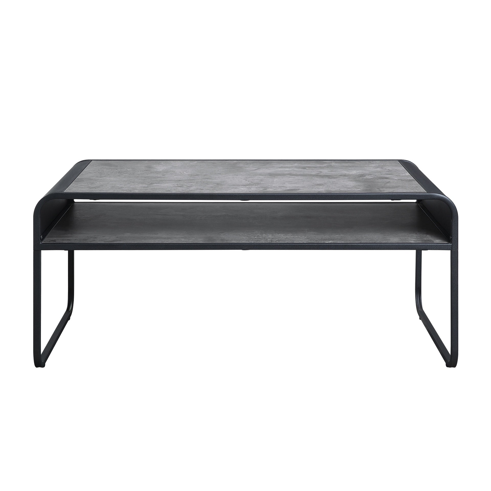 Modern Sleek Design Black Finish Coffee Table with Shelf Metal Frame Concrete Gray Luxury Living Room Furniture 1pc