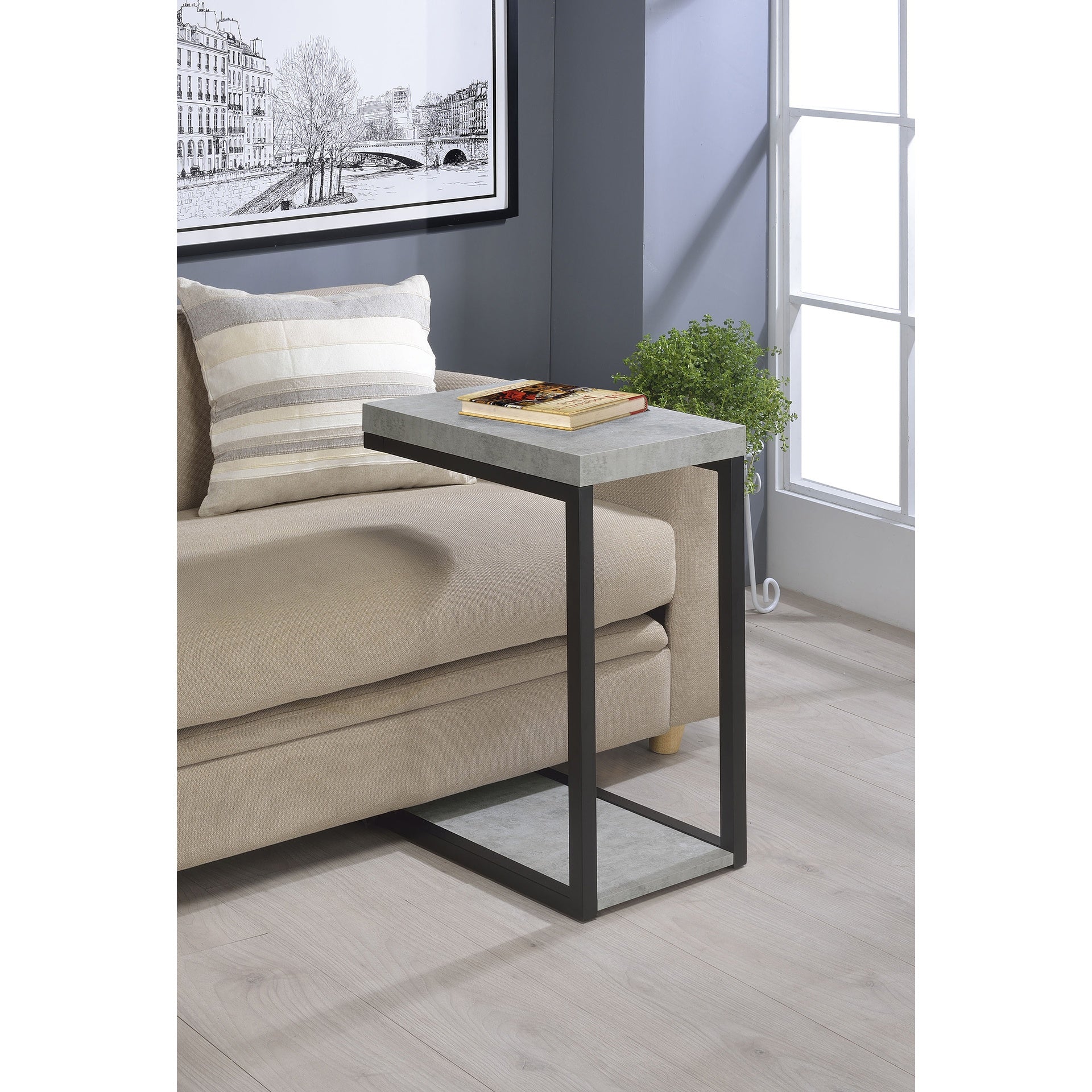 Cement and Black Snack Table
