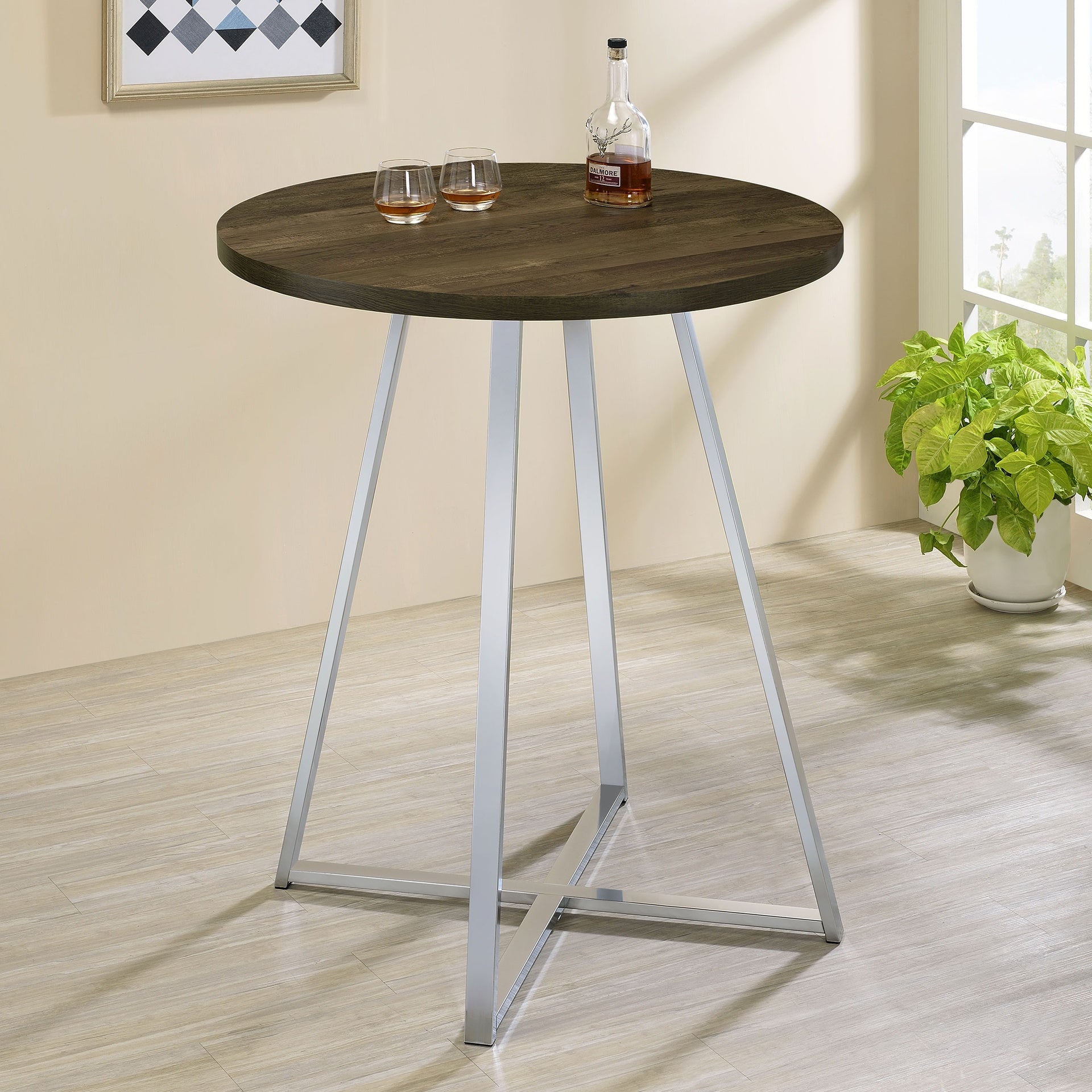Burkhart Brown Oak Round 35-inch Pub Height Bistro Bar Table