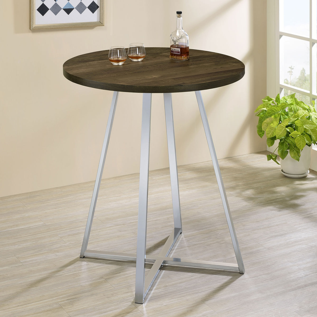 Burkhart Brown Oak Round 35-inch Pub Height Bistro Bar Table