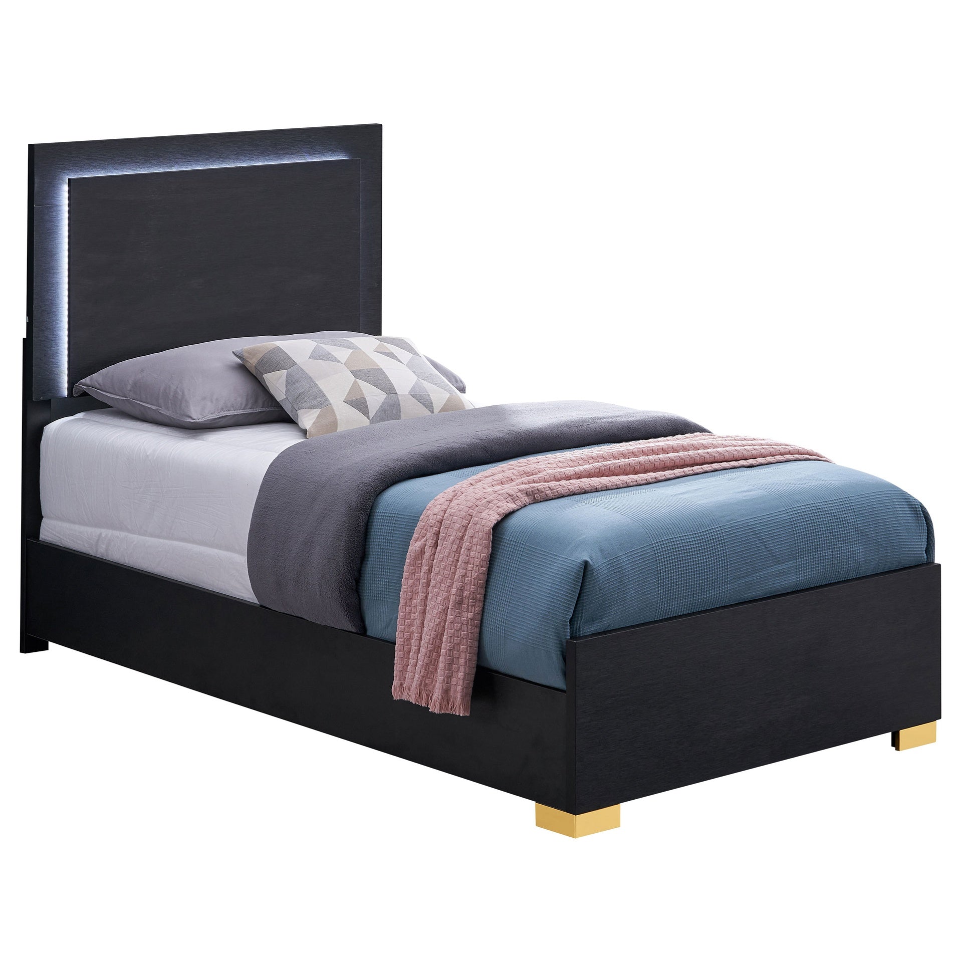 Jeremiah Black Wood Twin LED Panel Bed