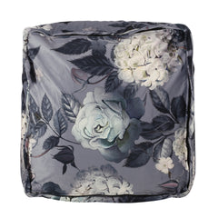 Hazel Large Square Pouf, Flower Print on Gray