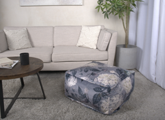 Hazel Large Square Pouf, Flower Print on Gray