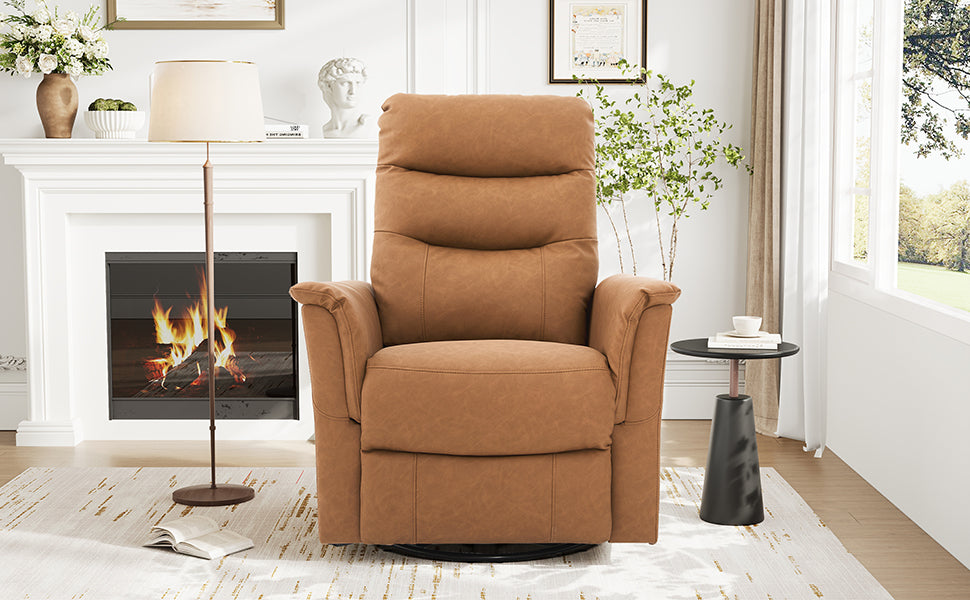 Manual Recliner Chair Rocking and Swivel Recliner Nursery Rocking Recliner Massage Recliner with 8-Point Massage Function and Adjustable Backrest for Living Room, Bedroom and Nursery, Brown