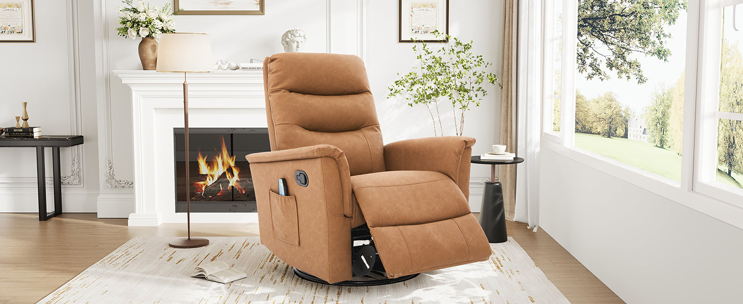 Manual Recliner Chair Rocking and Swivel Recliner Nursery Rocking Recliner Massage Recliner with 8-Point Massage Function and Adjustable Backrest for Living Room, Bedroom and Nursery, Brown