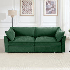 2 Seater Sofa With Pull out Storage Drawers Under Each Seat, Crescent-shaped Armrests And Wraparound , Suitable for Small Living Rooms, Chenille  Green