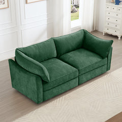 2 Seater Sofa With Pull out Storage Drawers Under Each Seat, Crescent-shaped Armrests And Wraparound , Suitable for Small Living Rooms, Chenille  Green