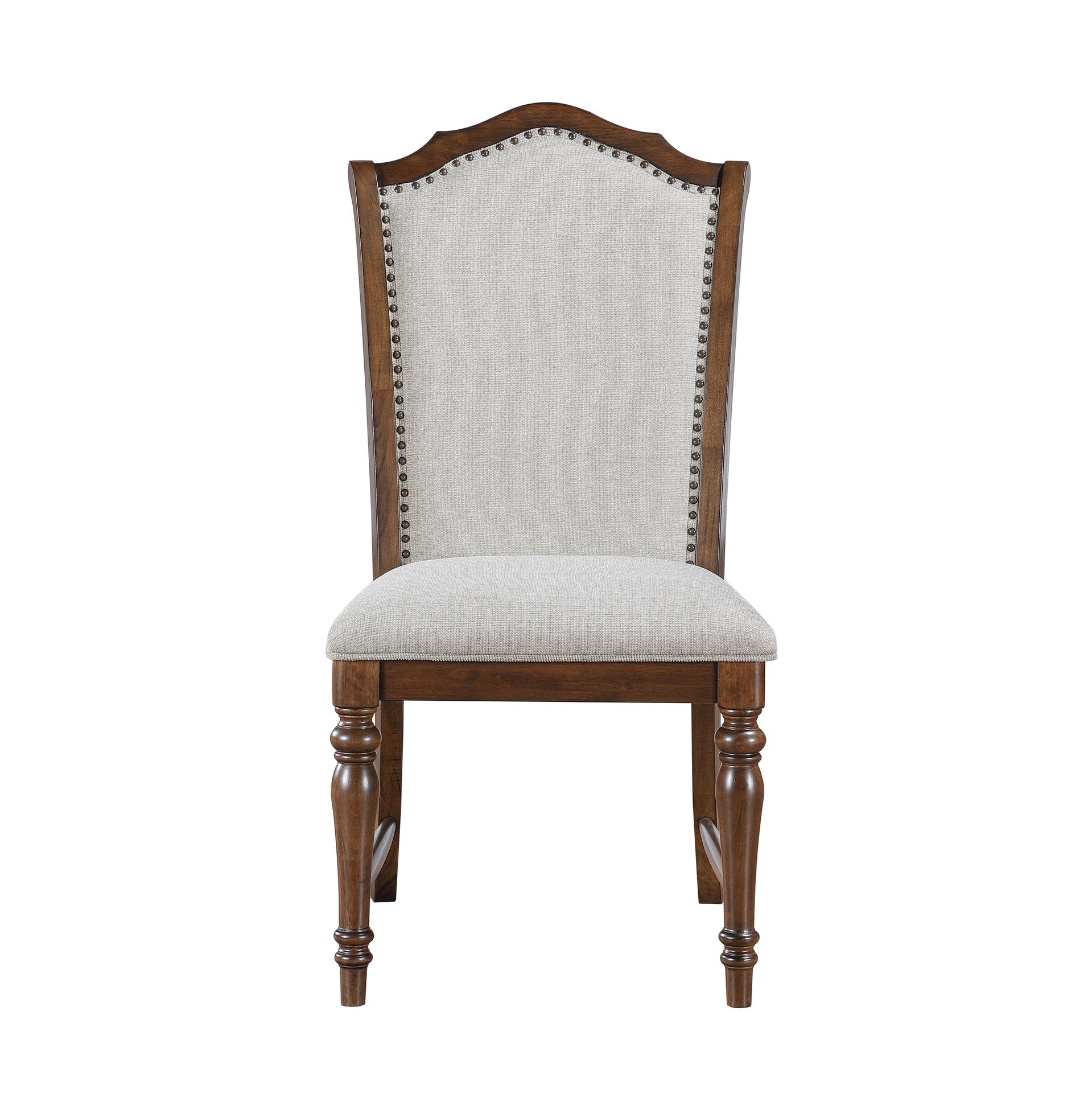 Formal Traditional Design Side Chairs Set of 2 Cherry Finish Fabric Upholstery Nailhead Trim Wooden Dining Furniture
