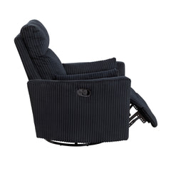 Black Corduroy Fabric Upholstery 1pc Accent Chair Swivel Glider Reclining Motion Solid Wood Living Room Furniture