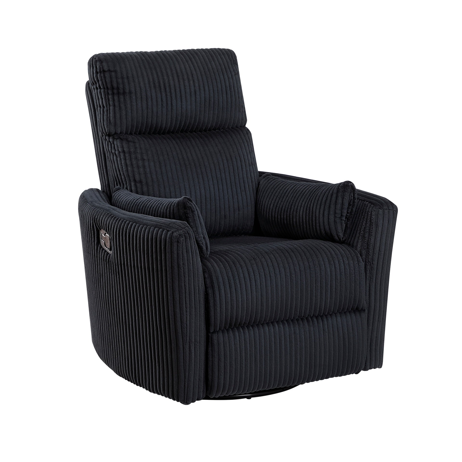 Black Corduroy Fabric Upholstery 1pc Accent Chair Swivel Glider Reclining Motion Solid Wood Living Room Furniture