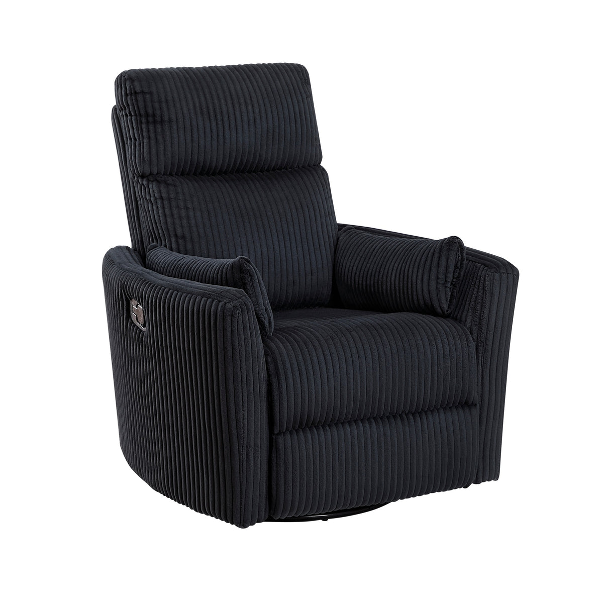 Black Corduroy Fabric Upholstery 1pc Accent Chair Swivel Glider Reclining Motion Solid Wood Living Room Furniture