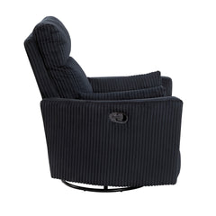 Black Corduroy Fabric Upholstery 1pc Accent Chair Swivel Glider Reclining Motion Solid Wood Living Room Furniture
