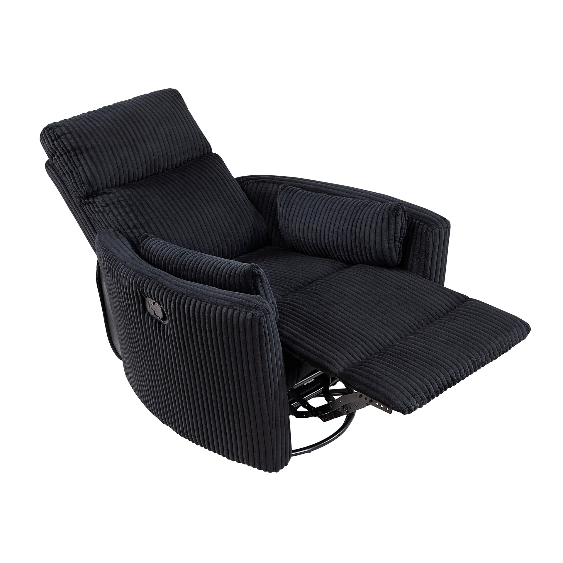Black Corduroy Fabric Upholstery 1pc Accent Chair Swivel Glider Reclining Motion Solid Wood Living Room Furniture