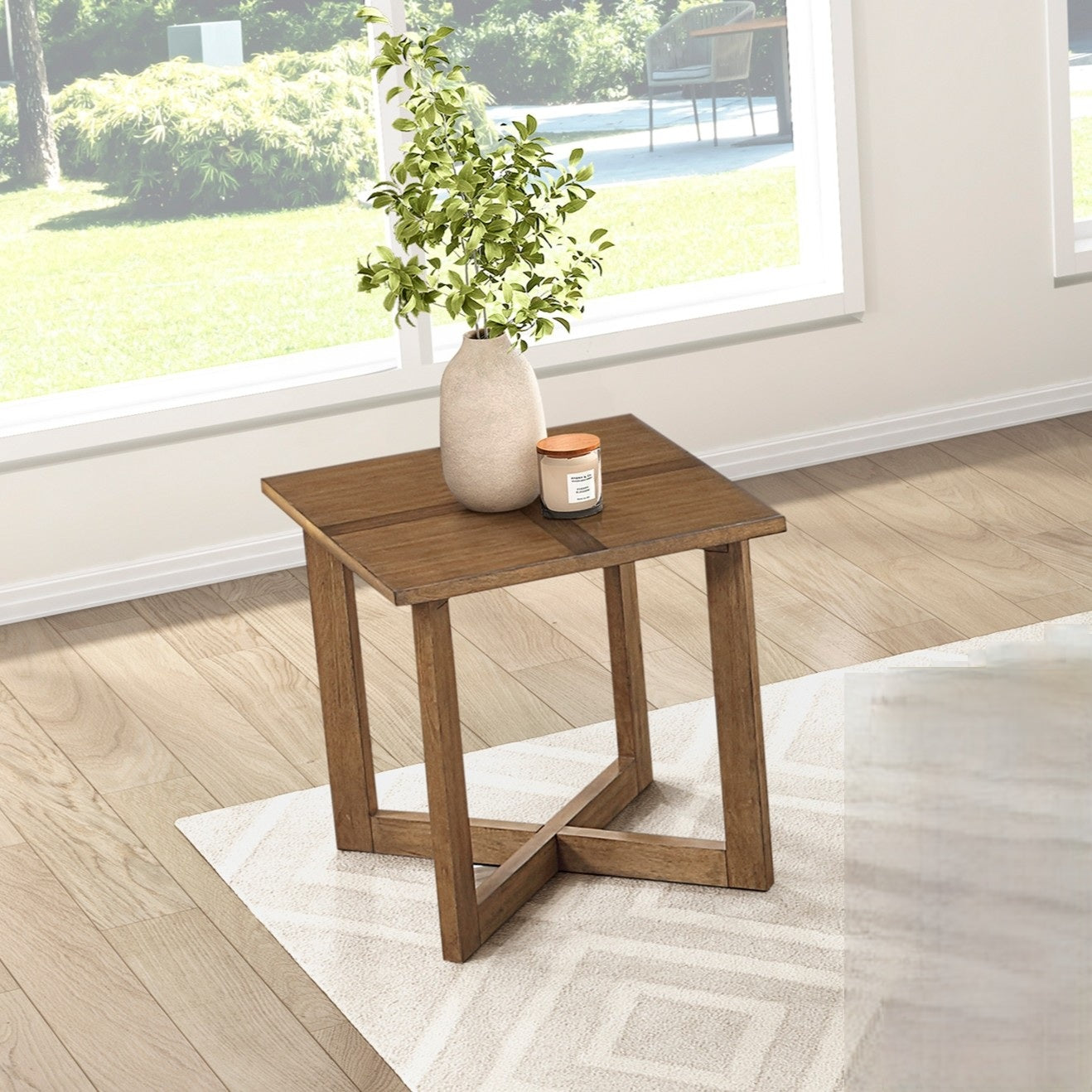 Contemporary Square End Table Brown Finish Wooden Furniture 1pc Side Table