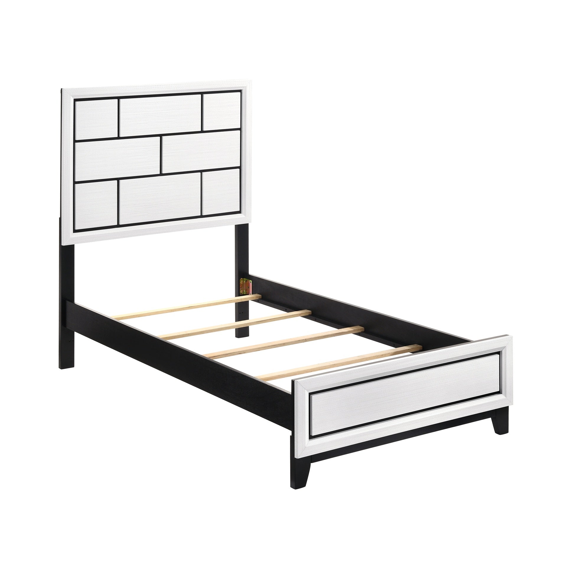 Modern Contemporary White Finish Twin Size Bed 1pc Wooden Bedroom Furniture Black Line Design