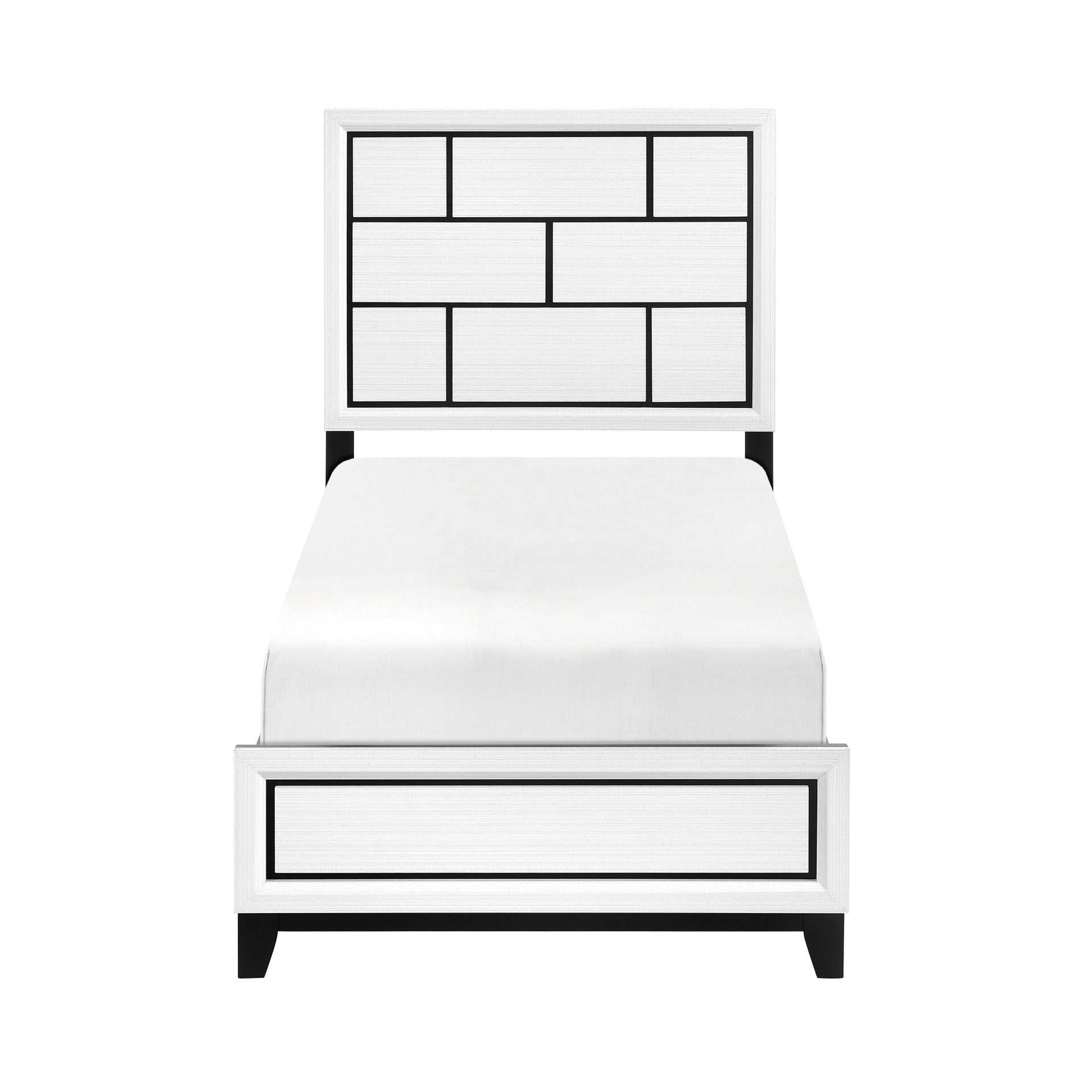 Modern Contemporary White Finish Twin Size Bed 1pc Wooden Bedroom Furniture Black Line Design