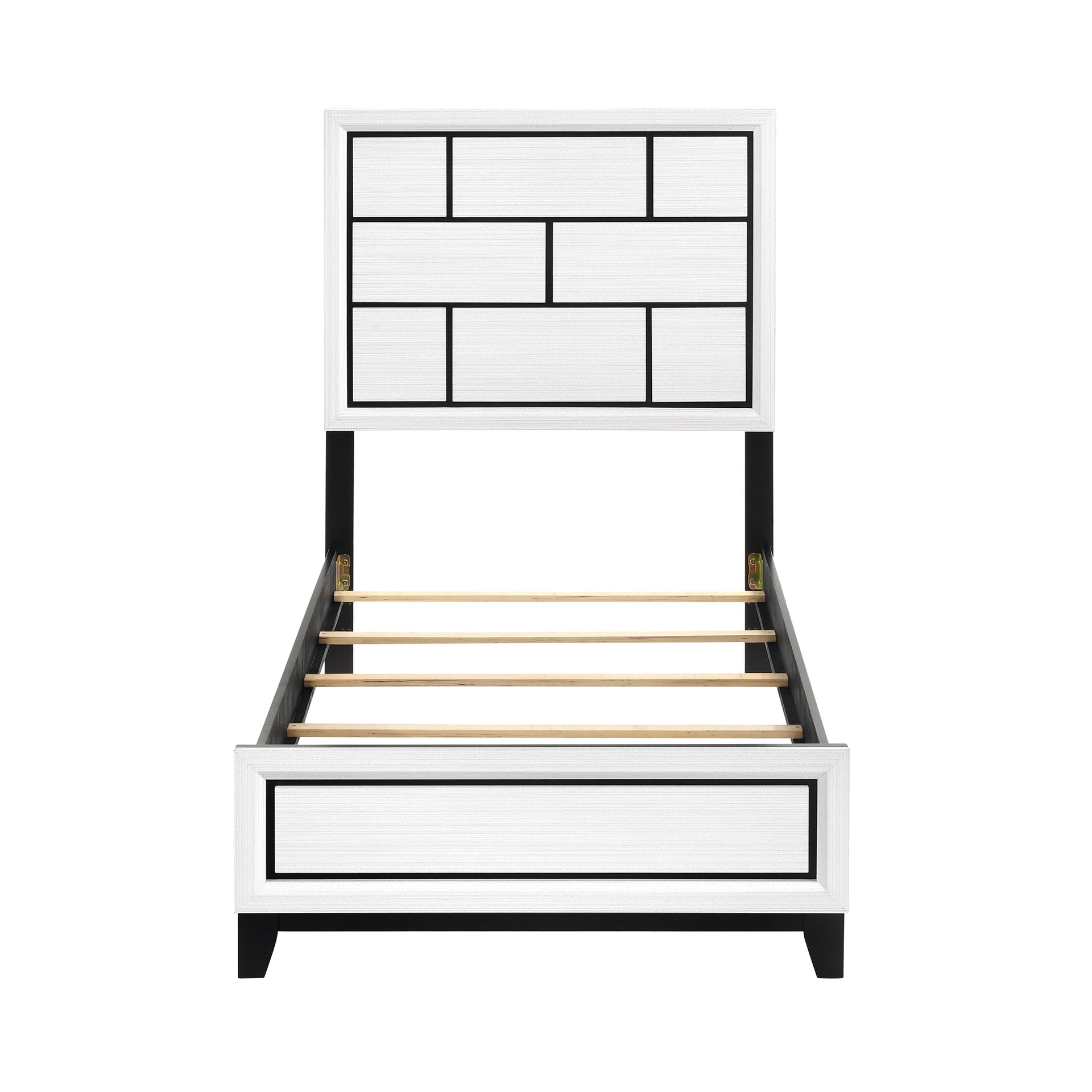 Modern Contemporary White Finish Twin Size Bed 1pc Wooden Bedroom Furniture Black Line Design
