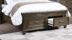 1pc Queen Size Panel Headboard Bed Footboard Drawers Traditional Brown Finish Bedroom Furniture