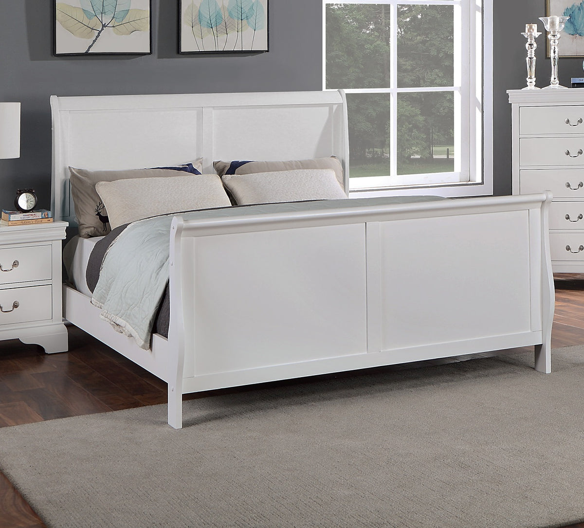 Contemporary Style Eastern King Size 1pc Bed Set Sleigh Design Headboard White Finish Bedroom Furniture