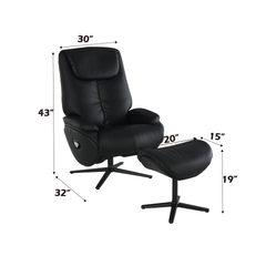 Labotina Black Top Grain Leather Accent Chair with Swivel & Ottoman