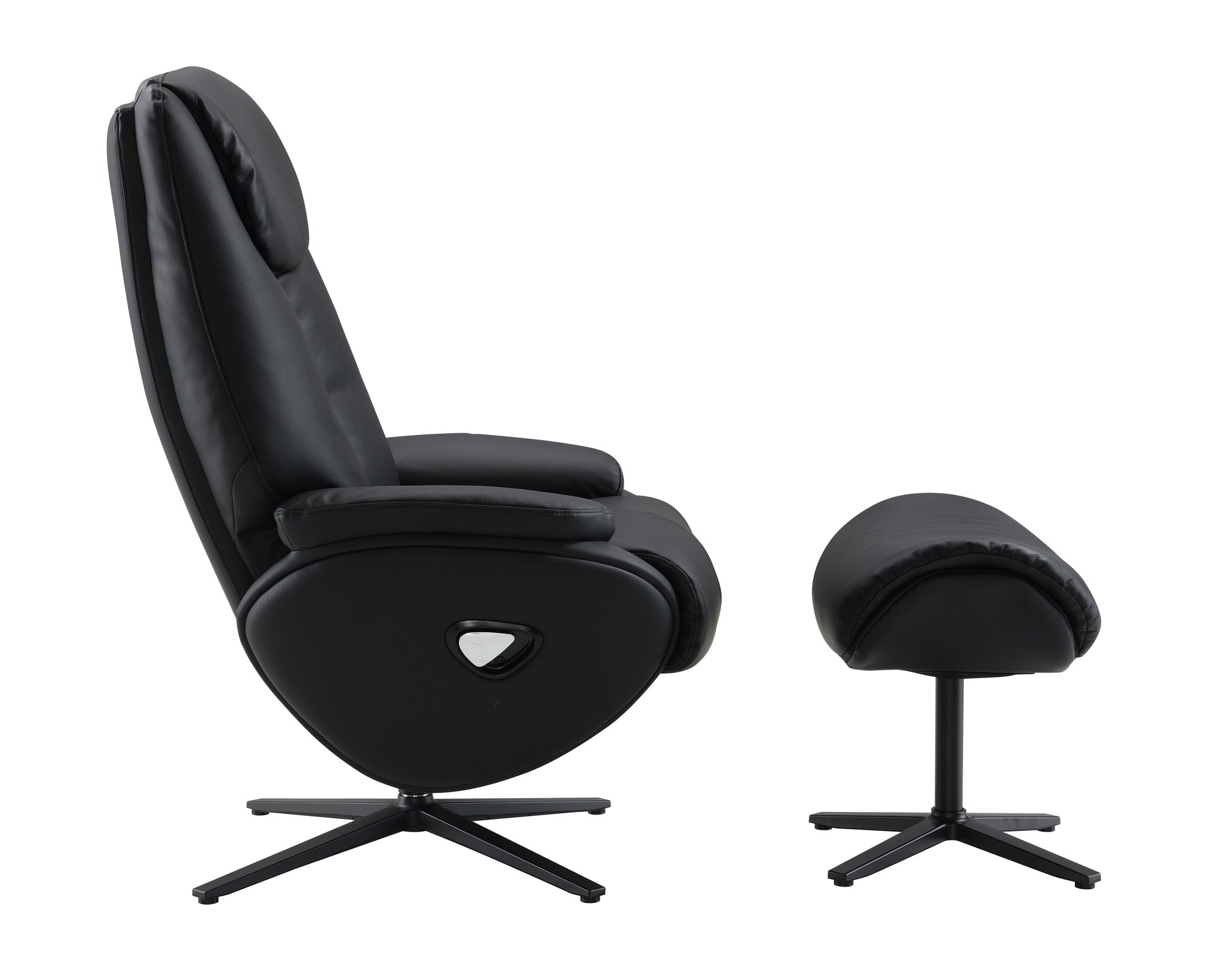 Labotina Black Top Grain Leather Accent Chair with Swivel & Ottoman