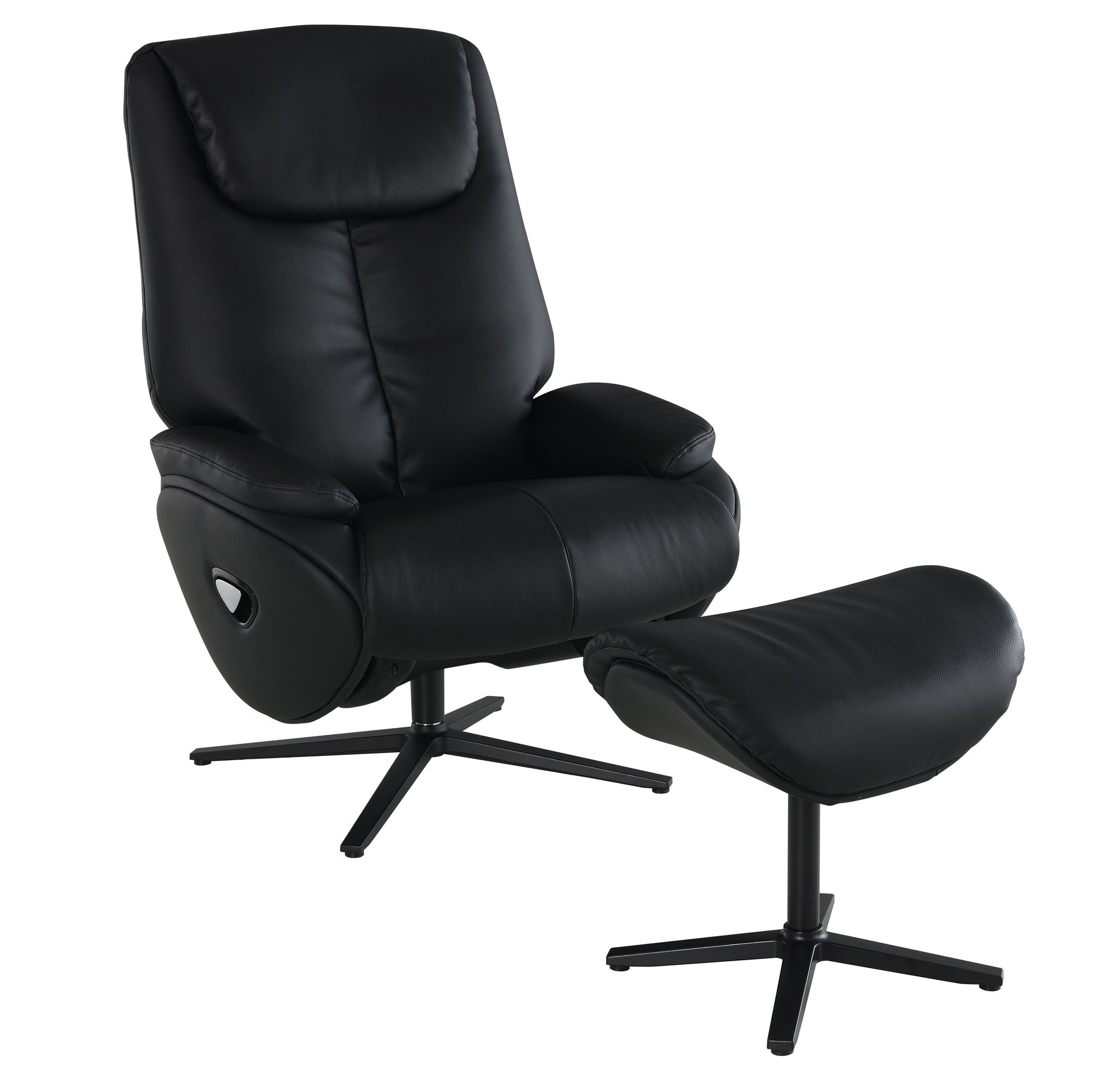 Labotina Black Top Grain Leather Accent Chair with Swivel & Ottoman
