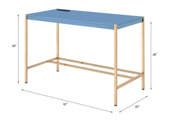 Midriaks Navy Blue & Gold Finish Writing Desk W/USB