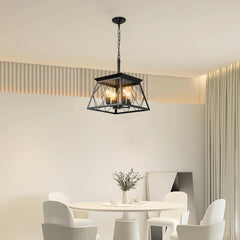 16" Black Industrial 4-Light Pendant Chandelier, Modern Metal Cage Design, Adjustable Hanging Light for Dining Room, Kitchen, Living Room (No Bulbs)