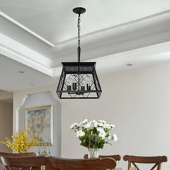 16" Black Industrial 4-Light Pendant Chandelier, Modern Metal Cage Design, Adjustable Hanging Light for Dining Room, Kitchen, Living Room (No Bulbs)