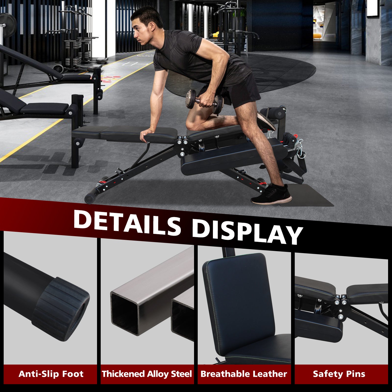 Fitness Chair Multifunction, Adjustable Strength Training Bench for Full Body Workout, Weight Bench with Fast Folding for Home Gym