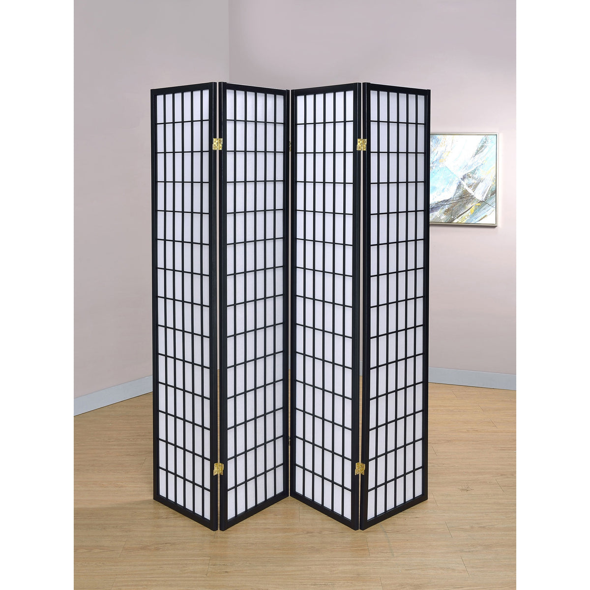Sartre Black 4-Panel Room Divider Folding Shoji Screen