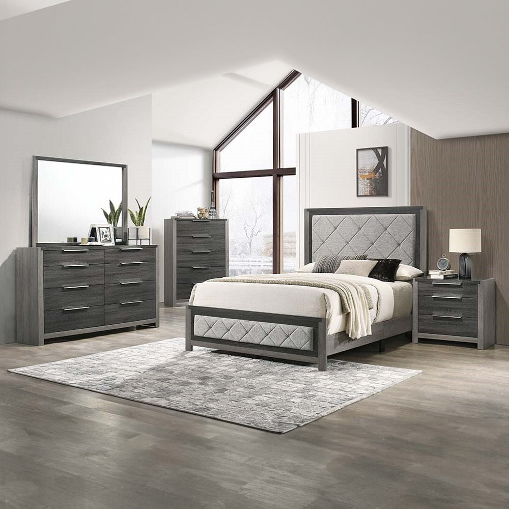 Modern Transitional Gray Finish 1pc King Size Panel Bed Tufted Headboard Footboard Wooden Bedroom Furniture