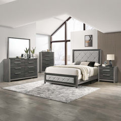 Modern Transitional Gray Finish 1pc King Size Panel Bed Tufted Headboard Footboard Wooden Bedroom Furniture