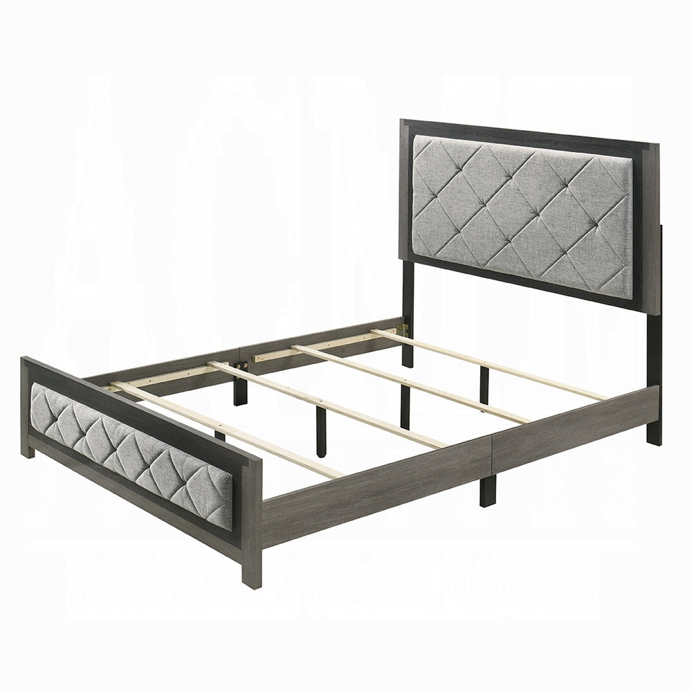 Modern Transitional Gray Finish 1pc King Size Panel Bed Tufted Headboard Footboard Wooden Bedroom Furniture